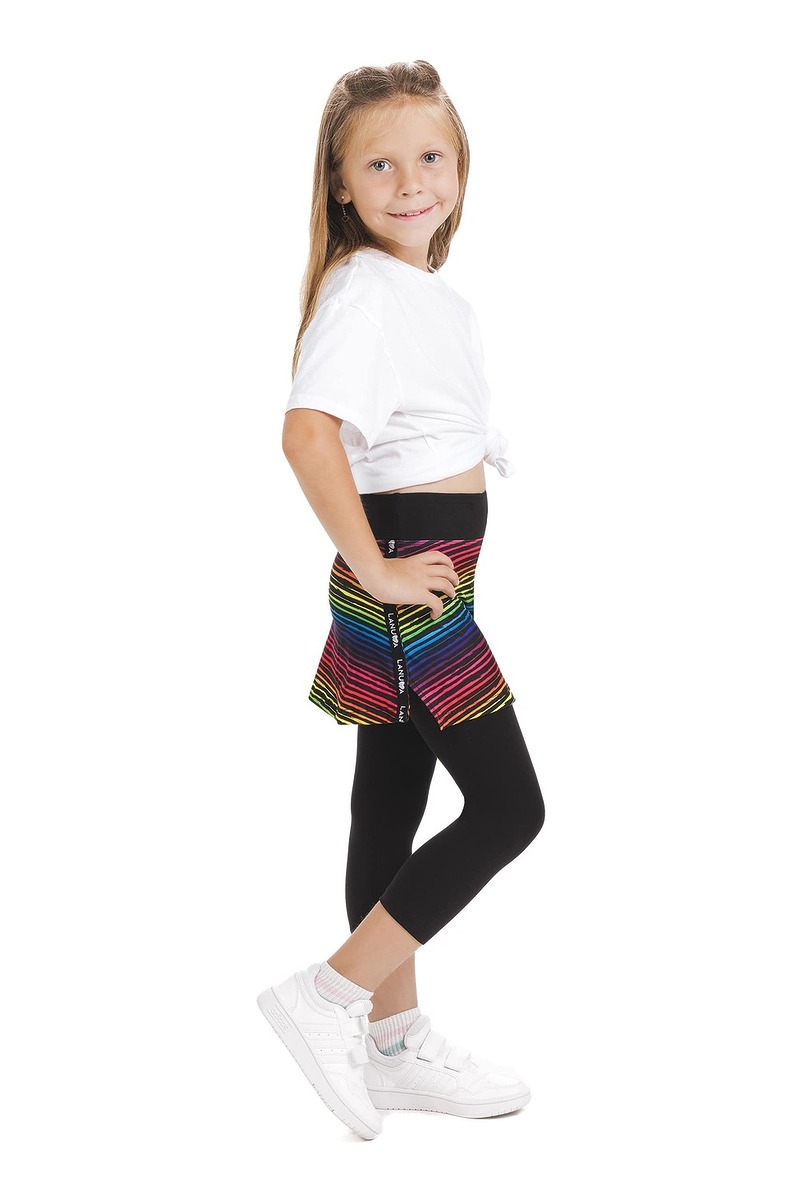 Skort Ritmica kids - krilo z všitimi capri pajkicami z živahnim mavričnim vzorcem