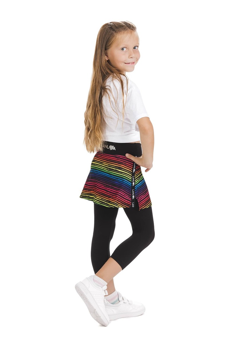 Skort Ritmica kids - krilo z všitimi capri pajkicami z živahnim mavričnim vzorcem