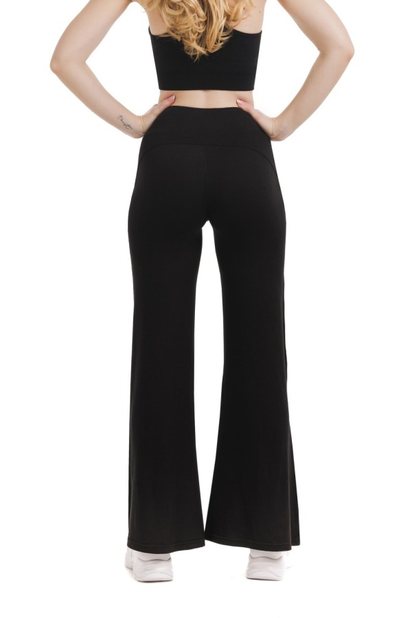 Črne dolge pajkice Suave s širokimi hlačnicami in visokim pasom