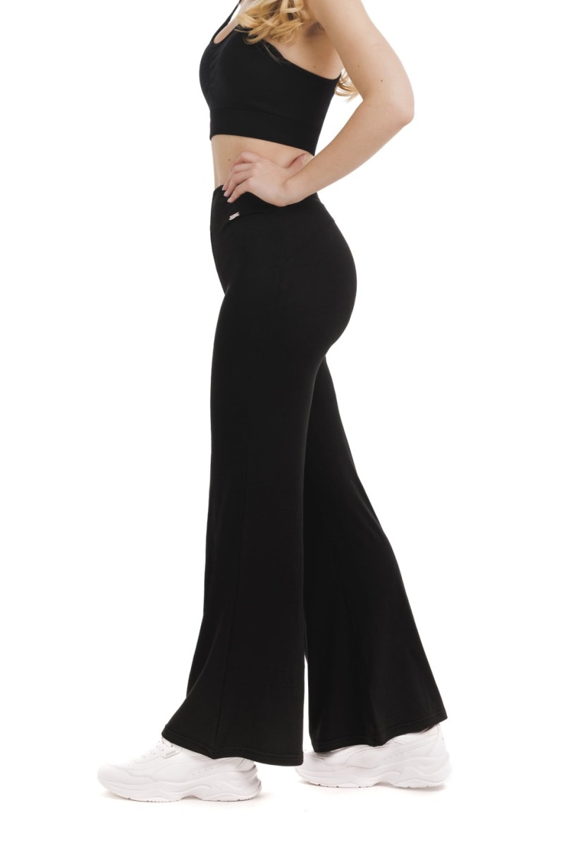 Črne dolge pajkice Suave s širokimi hlačnicami in visokim pasom