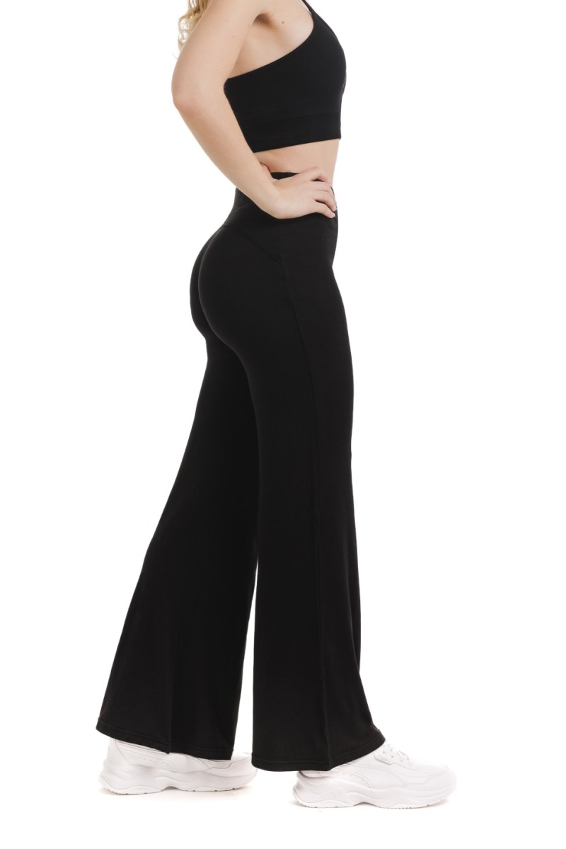 Črne dolge pajkice Suave s širokimi hlačnicami in visokim pasom