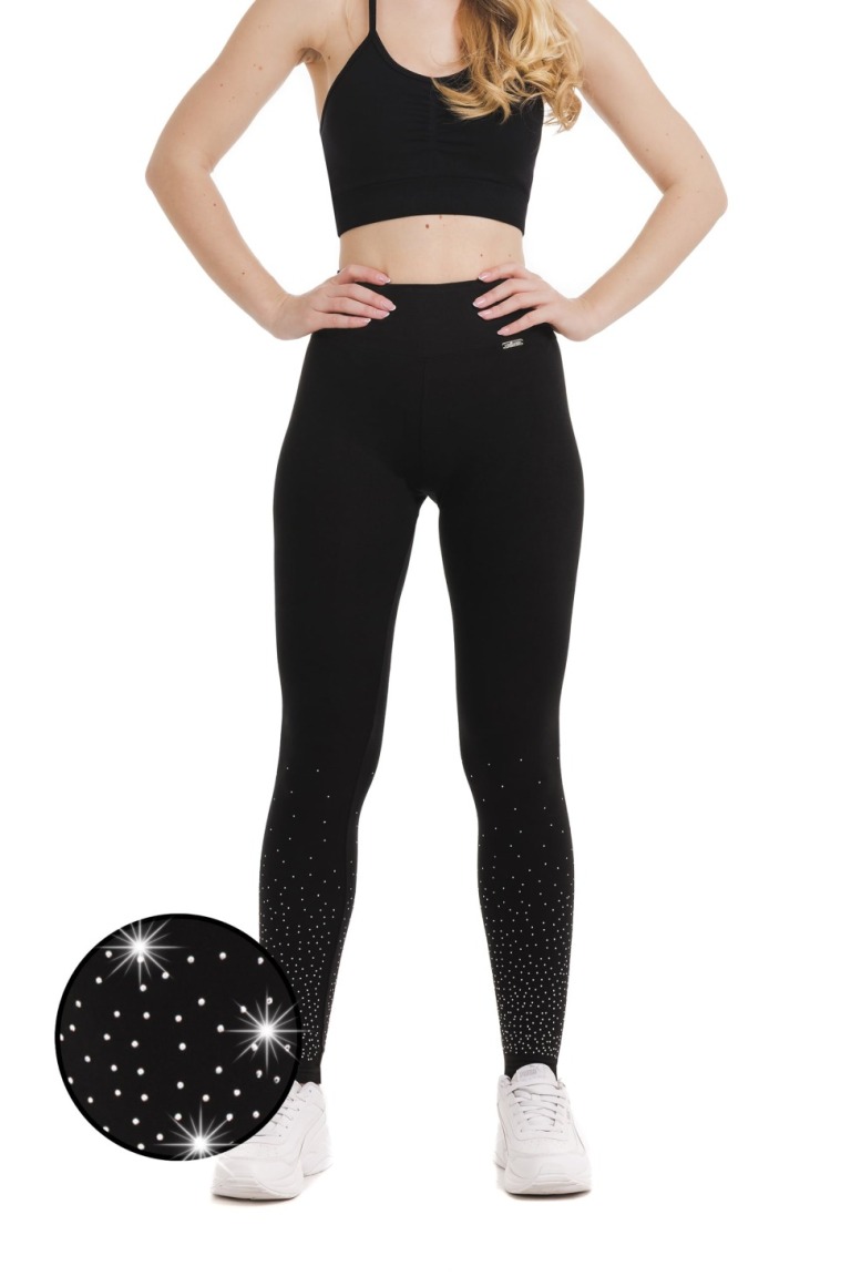 Črne dolge pajkice Amada s svetlečimi detajli v obliki pik na spodnjem delu hlačnic