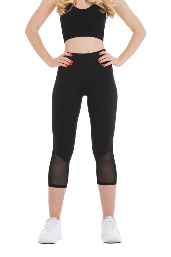 Črne capri pajkice Divina s prosojnimi mrežastimi detajli nad koleni