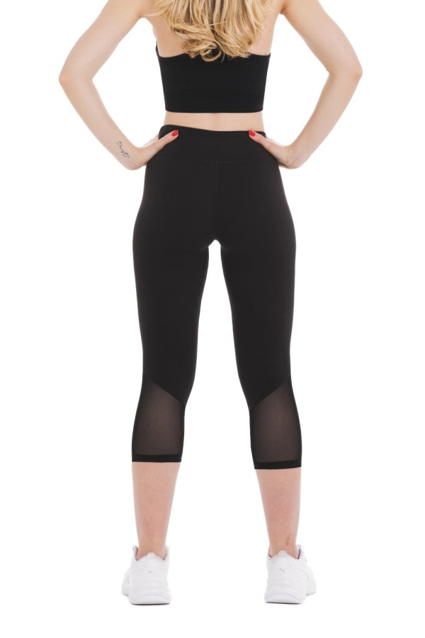 Črne capri pajkice Divina s prosojnimi mrežastimi detajli nad koleni