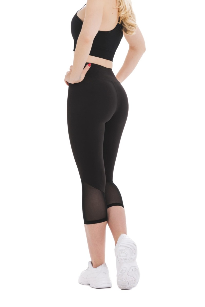 Črne capri pajkice Divina s prosojnimi mrežastimi detajli nad koleni