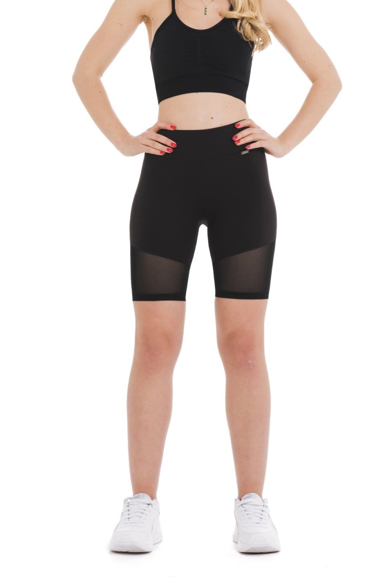 Črne kratke pajkice Divina s prosojnimi mrežastimi detajli na dnu hlačnic