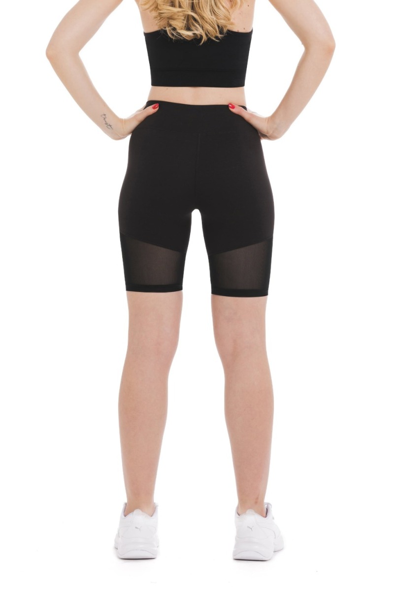 Črne kratke pajkice Divina s prosojnimi mrežastimi detajli na dnu hlačnic