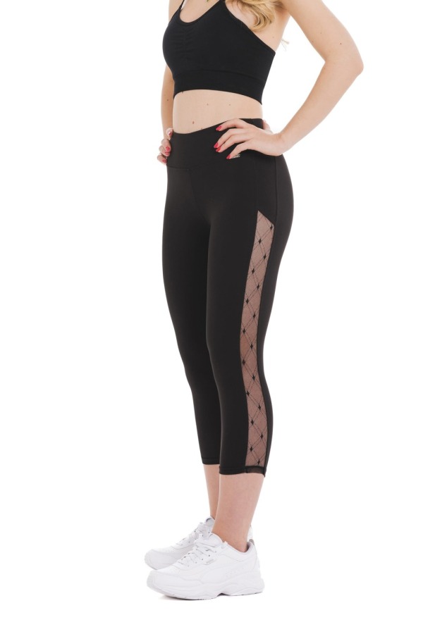 Črne capri pajkice Sombra s prosojnim mrežastim vzorcem ob straneh hlačnic