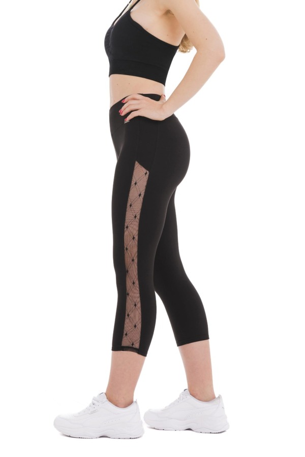 Črne capri pajkice Sombra s prosojnim mrežastim vzorcem ob straneh hlačnic