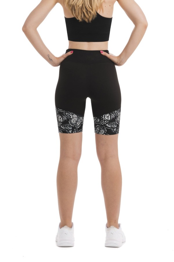 Črne kratke pajkice Brezza z belimi abstraktnimi metulji na dnu hlačnic