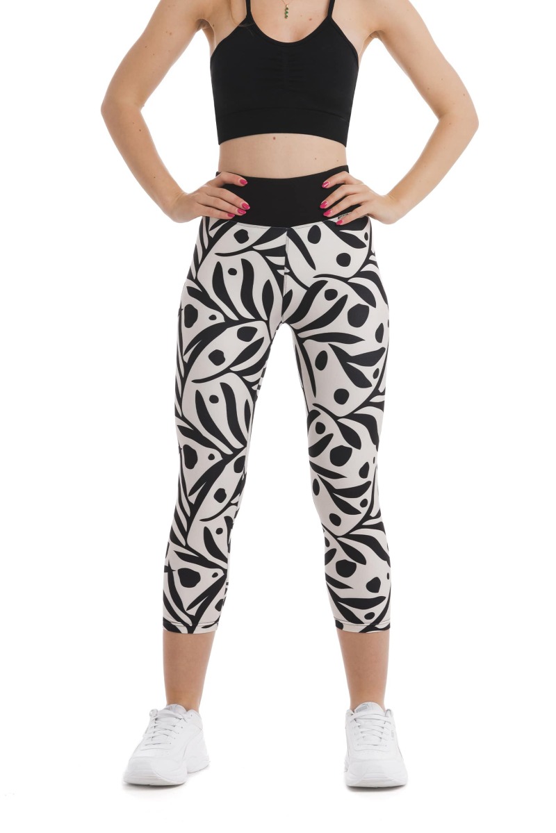 Bele capri pajkice Ciao s črnim abstraktnim vzorcem listov in p