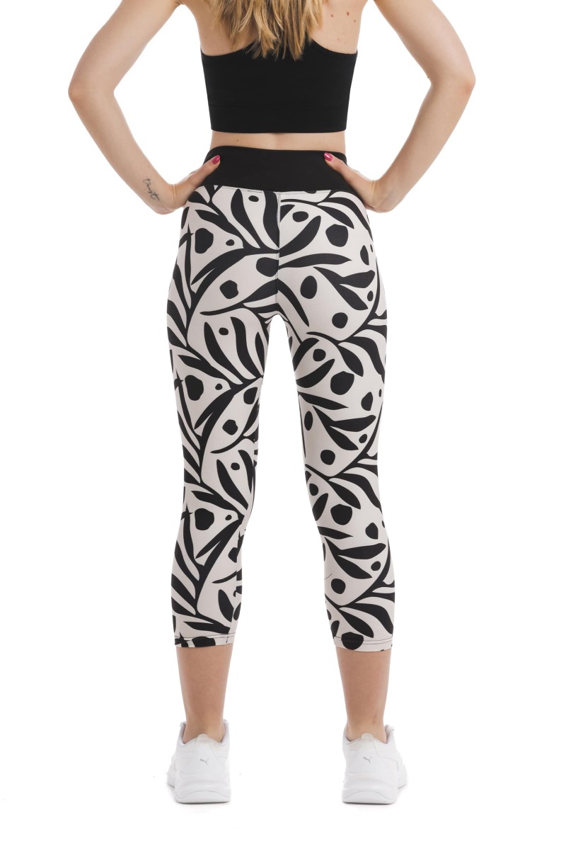 Bele capri pajkice Ciao s črnim abstraktnim vzorcem listov in p