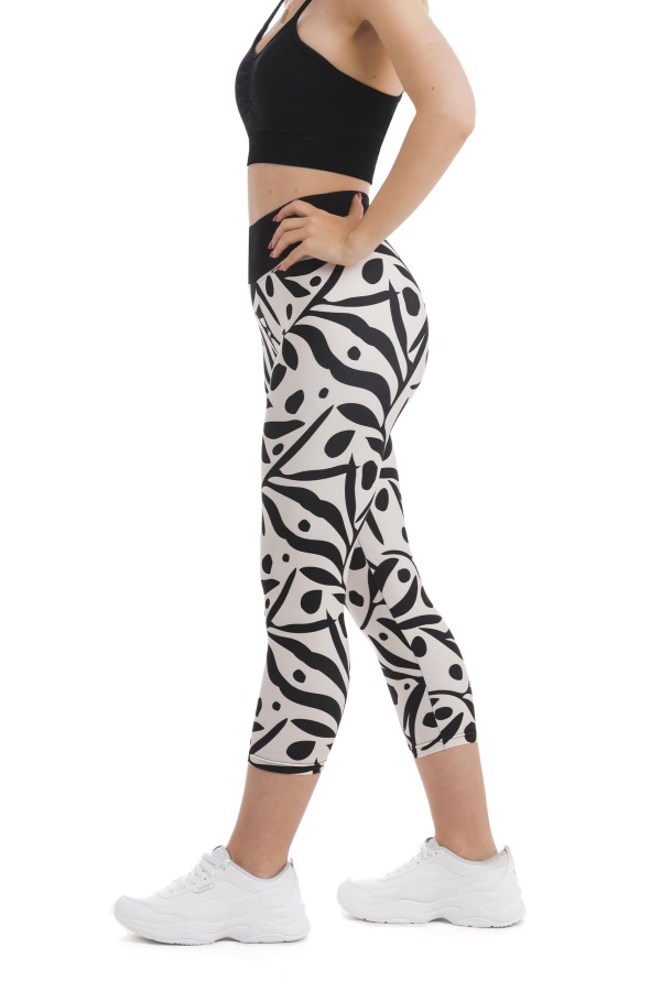 Bele capri pajkice Ciao s črnim abstraktnim vzorcem listov in p Bele capri pajkice Ciao s črnim abstraktnim vzorcem listov in p