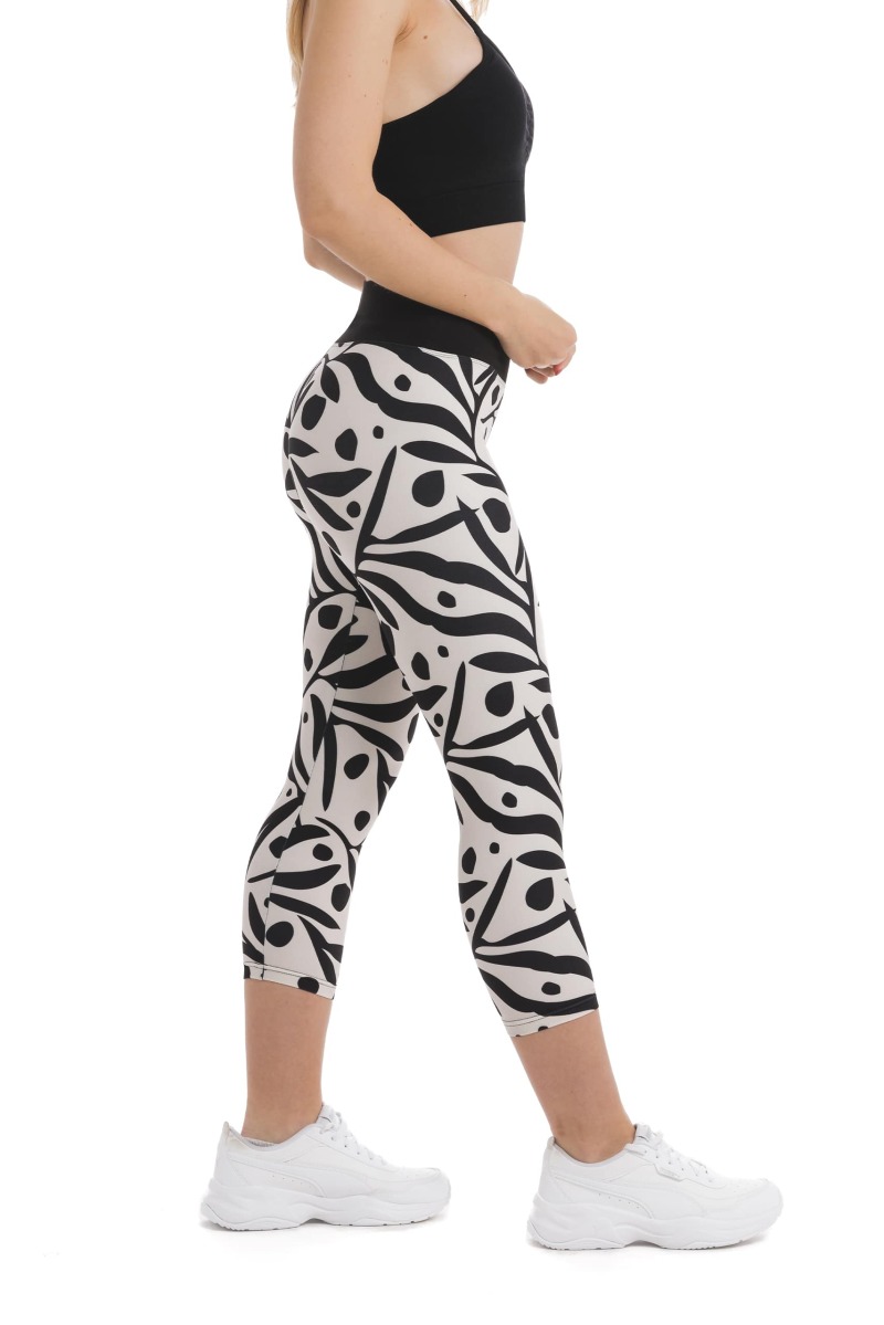 Bele capri pajkice Ciao s črnim abstraktnim vzorcem listov in p