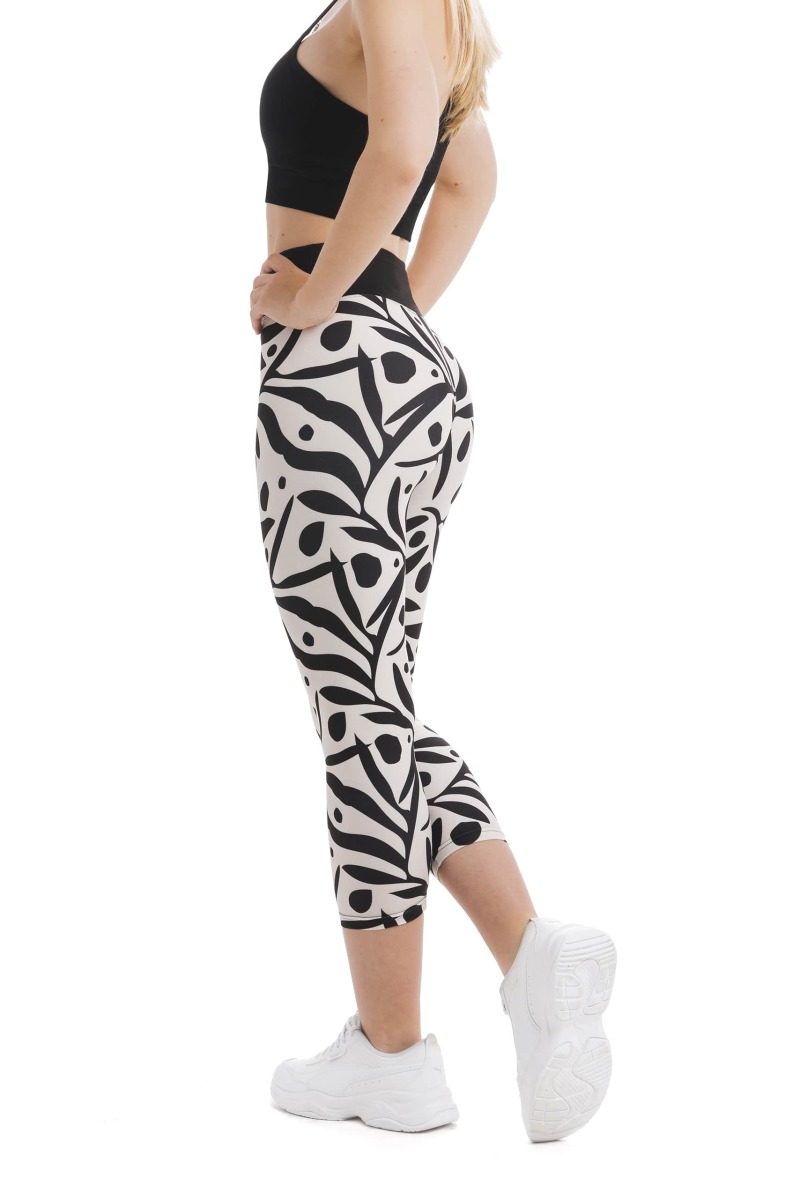 Bele capri pajkice Ciao s črnim abstraktnim vzorcem listov in p