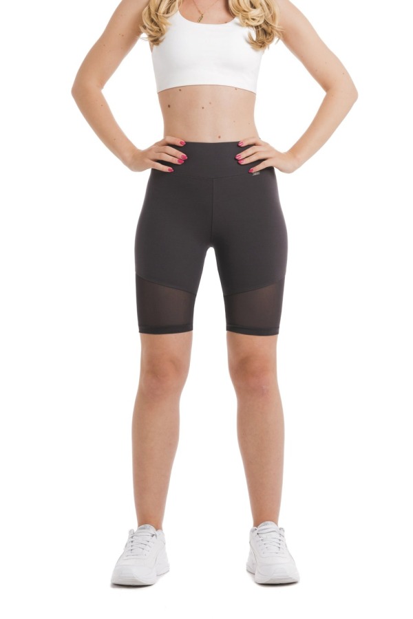 Enobarvne sive kratke pajkice Esbelta z mrežastim všitkom na dnu hlačnic Enobarvne sive kratke pajkice Esbelta z mrežastim všitkom na dnu hlačnic