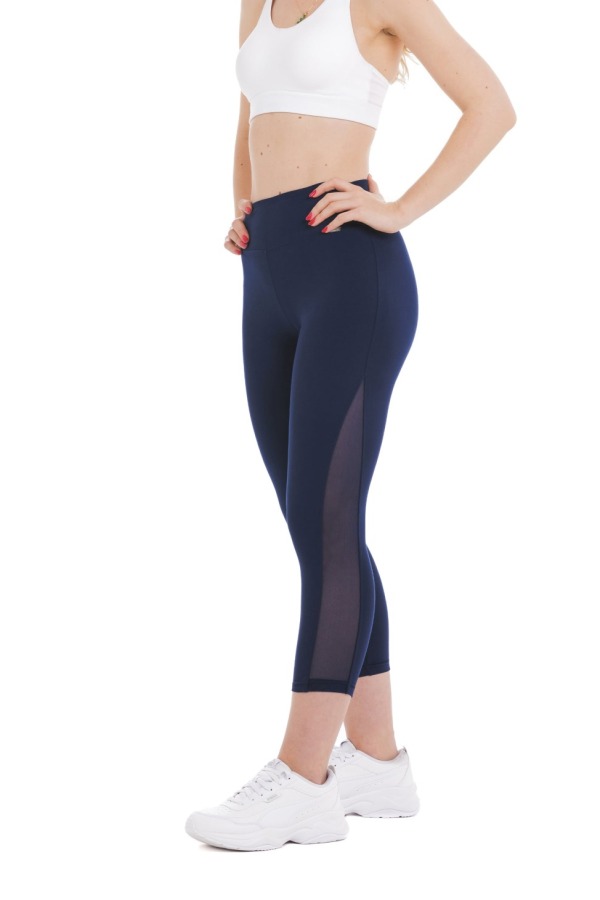 Temno modre capri pajkice Gamba s prosojnim mrežastim vzorcem ob strani hlačnic