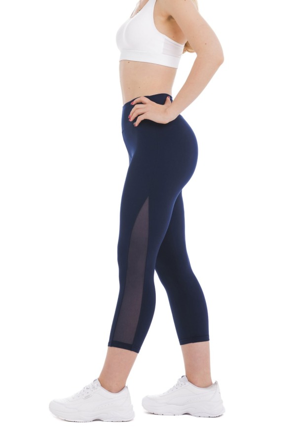 Temno modre capri pajkice Gamba s prosojnim mrežastim vzorcem ob strani hlačnic