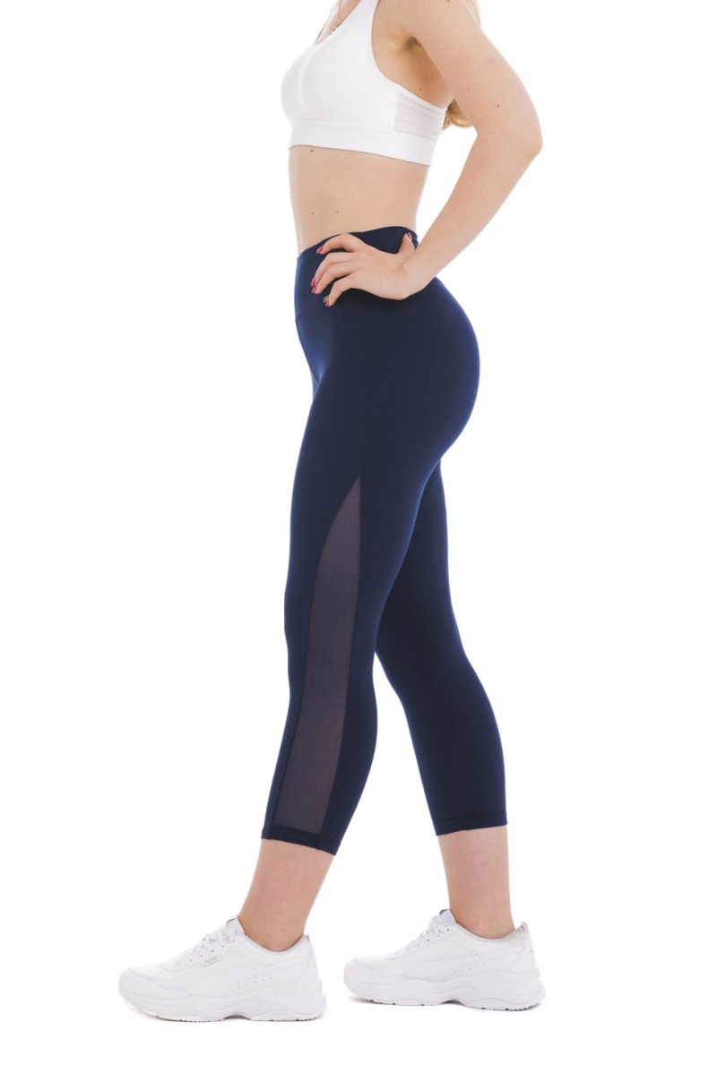 Temno modre capri pajkice Gamba s prosojnim mrežastim vzorcem ob strani hlačnic