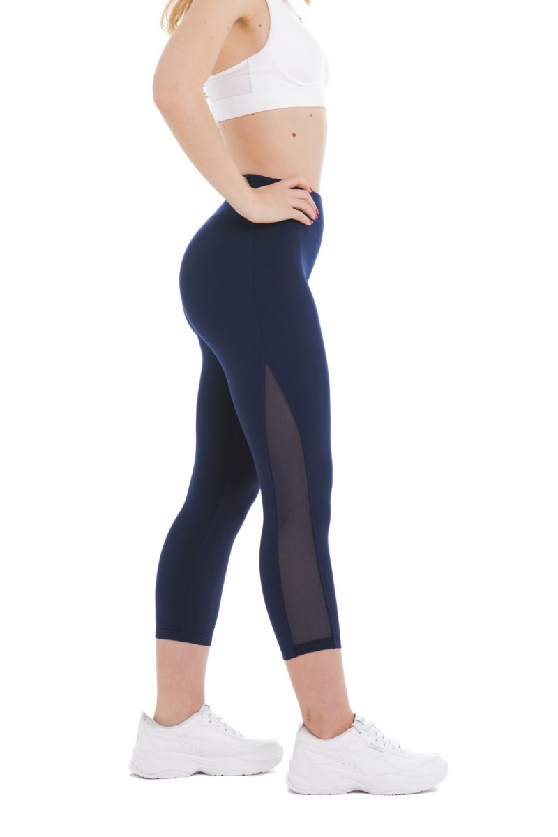 Temno modre capri pajkice Gamba s prosojnim mrežastim vzorcem ob strani hlačnic