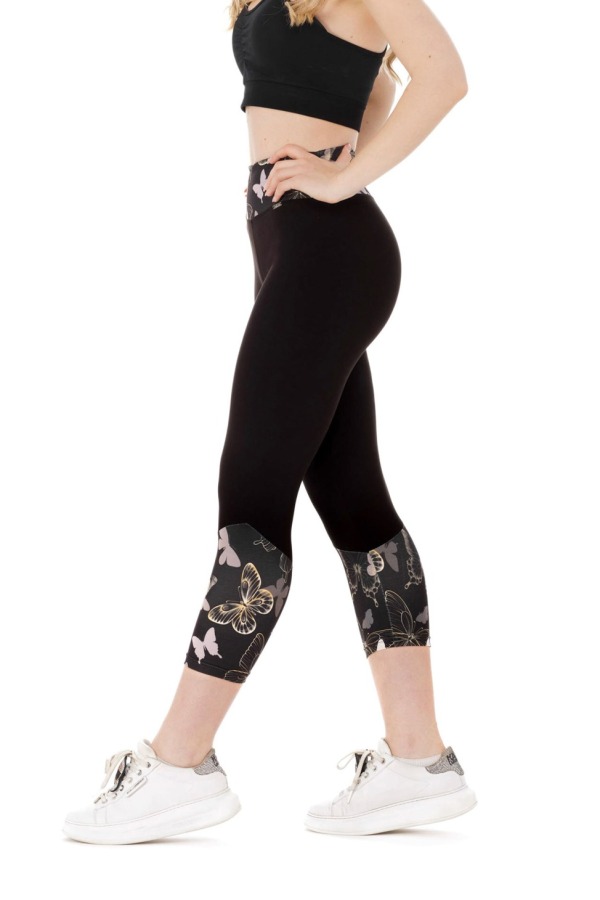 Temne capri pajkice Gold Mariposa z vzorčkom metuljčkov na dnu hlačnic in pasu za odrasle Temne capri pajkice Gold Mariposa z vzorčkom metuljčkov na dnu hlačnic in pasu za odrasle