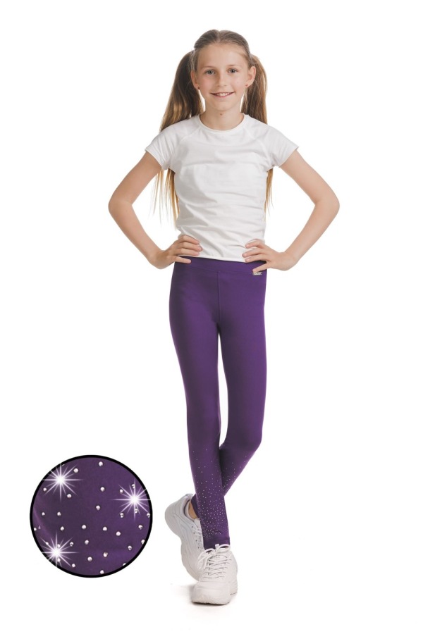 Vijolične dolge kids pajkice Narela s svetlečimi detajli v obliki pik na spodnjem delu hlačnic Vijolične dolge kids pajkice Narela s svetlečimi detajli v obliki pik na spodnjem delu hlačnic