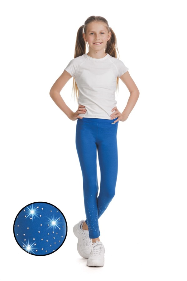 Modre dolge kids pajkice Rasira s svetlečimi detajli v obliki pik na spodnjem delu hlačnic Modre dolge kids pajkice Rasira s svetlečimi detajli v obliki pik na spodnjem delu hlačnic