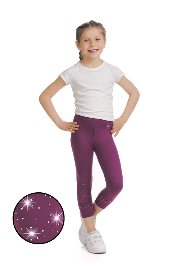 Roza capri kids pajkice Unara s svetlečimi detajli v obliki pik na spodnjem delu hlačnic