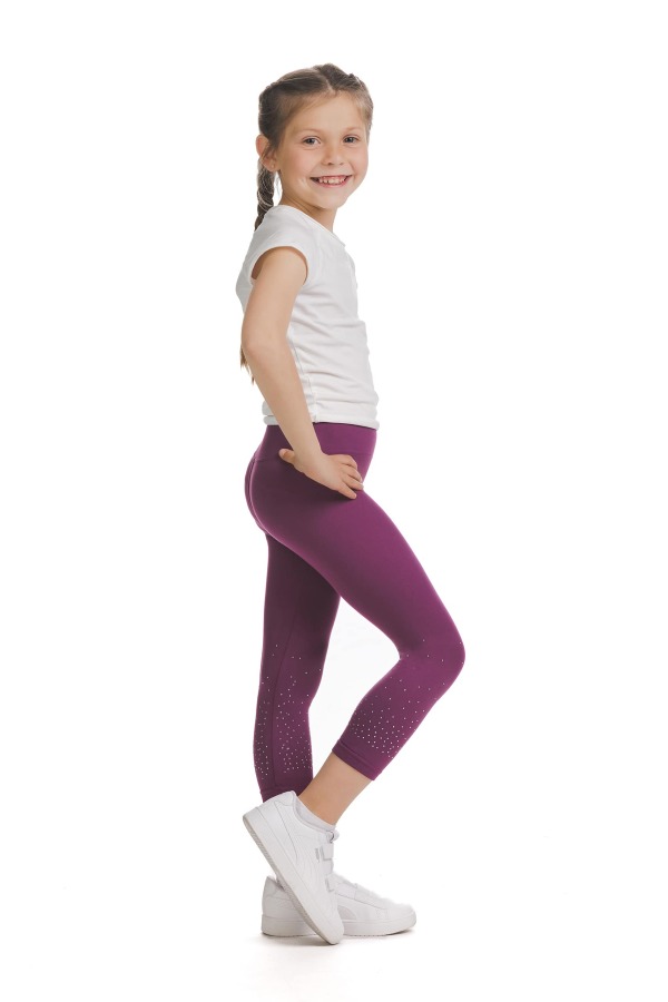 Roza capri kids pajkice Unara s svetlečimi detajli v obliki pik na spodnjem delu hlačnic