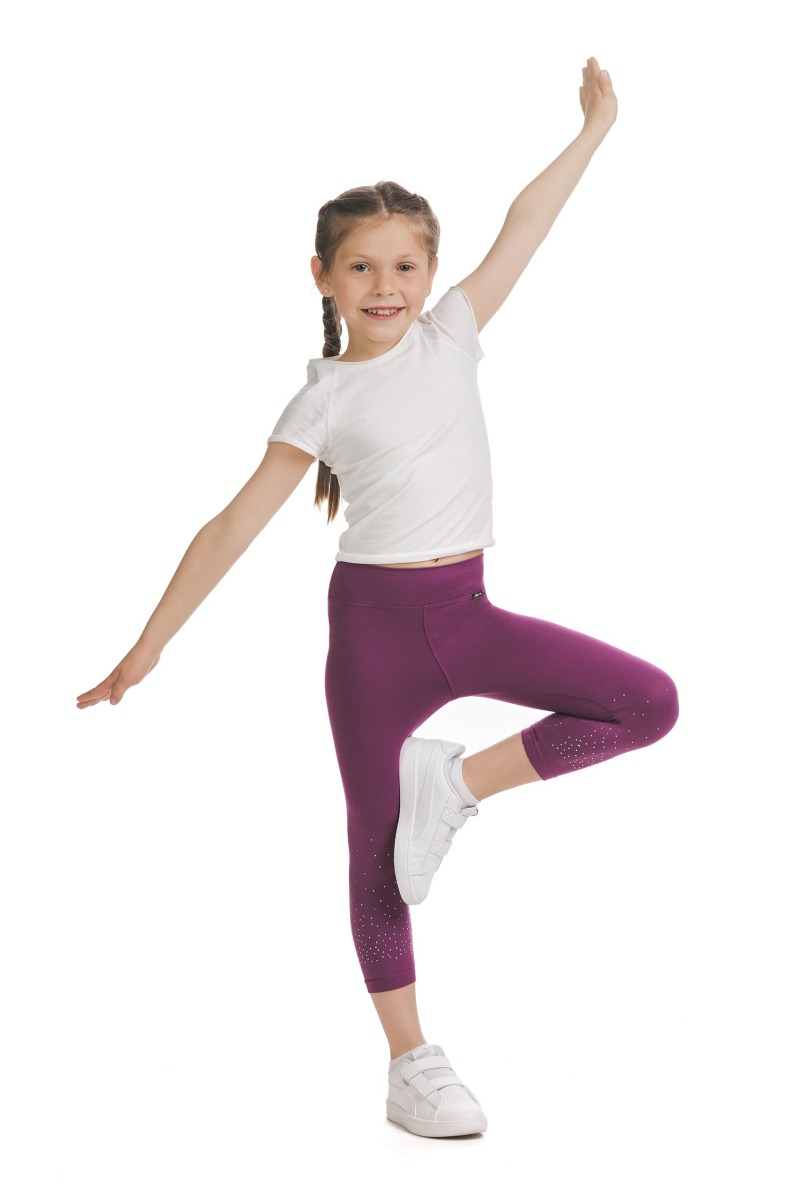Roza capri kids pajkice Unara s svetlečimi detajli v obliki pik na spodnjem delu hlačnic