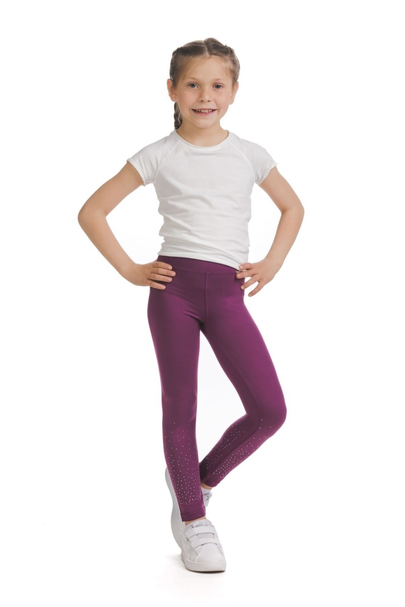 Roza dolge kids pajkice Unara s svetlečimi detajli v obliki pik na spodnjem delu hlačnic