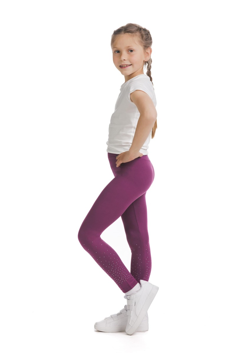 Roza dolge kids pajkice Unara s svetlečimi detajli v obliki pik na spodnjem delu hlačnic