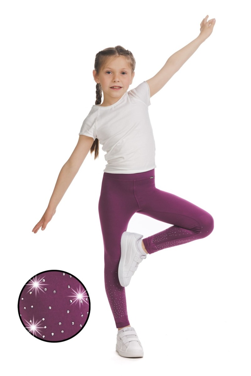 Roza dolge kids pajkice Unara s svetlečimi detajli v obliki pik na spodnjem delu hlačnic