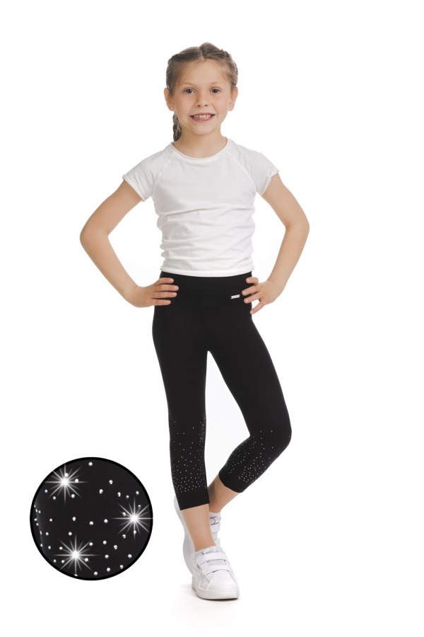 Črne capri kids pajkice Amada s svetlečimi detajli v obliki pik na spodnjem delu hlačnic