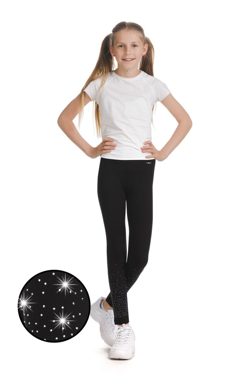 Črne dolge kids pajkice Amada s svetlečimi detajli v obliki pik na spodnjem delu hlačnic
