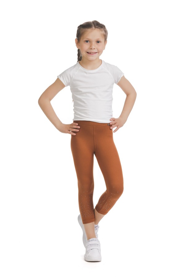 Rjave capri kids pajkice Flama s svetlečimi detajli v obliki pik na spodnjem delu hlačnic Rjave capri kids pajkice Flama s svetlečimi detajli v obliki pik na spodnjem delu hlačnic