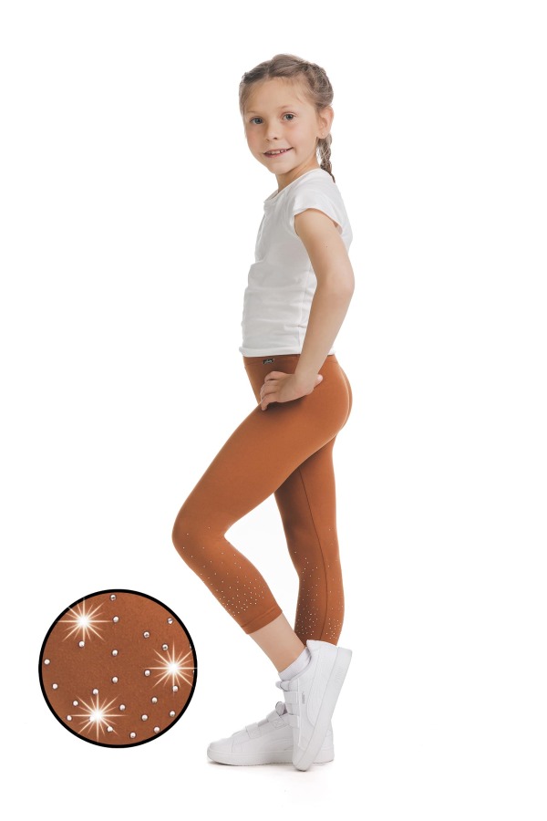 Rjave capri kids pajkice Flama s svetlečimi detajli v obliki pik na spodnjem delu hlačnic Rjave capri kids pajkice Flama s svetlečimi detajli v obliki pik na spodnjem delu hlačnic