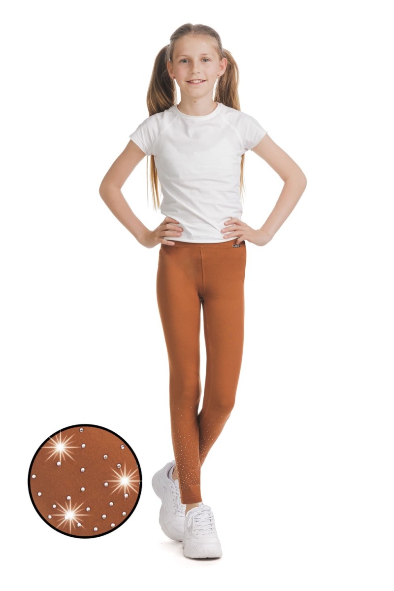 Rjave dolge kids pajkice Flama s svetlečimi detajli v obliki pik na spodnjem delu hlačnic