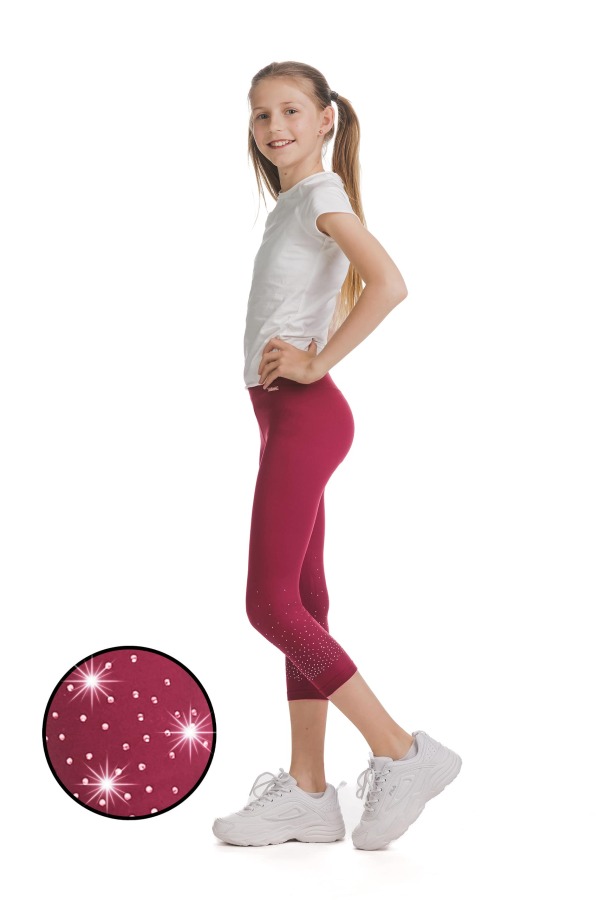Rdeče capri kids pajkice Jilana s svetlečimi detajli v obliki pik na spodnjem delu hlačnic