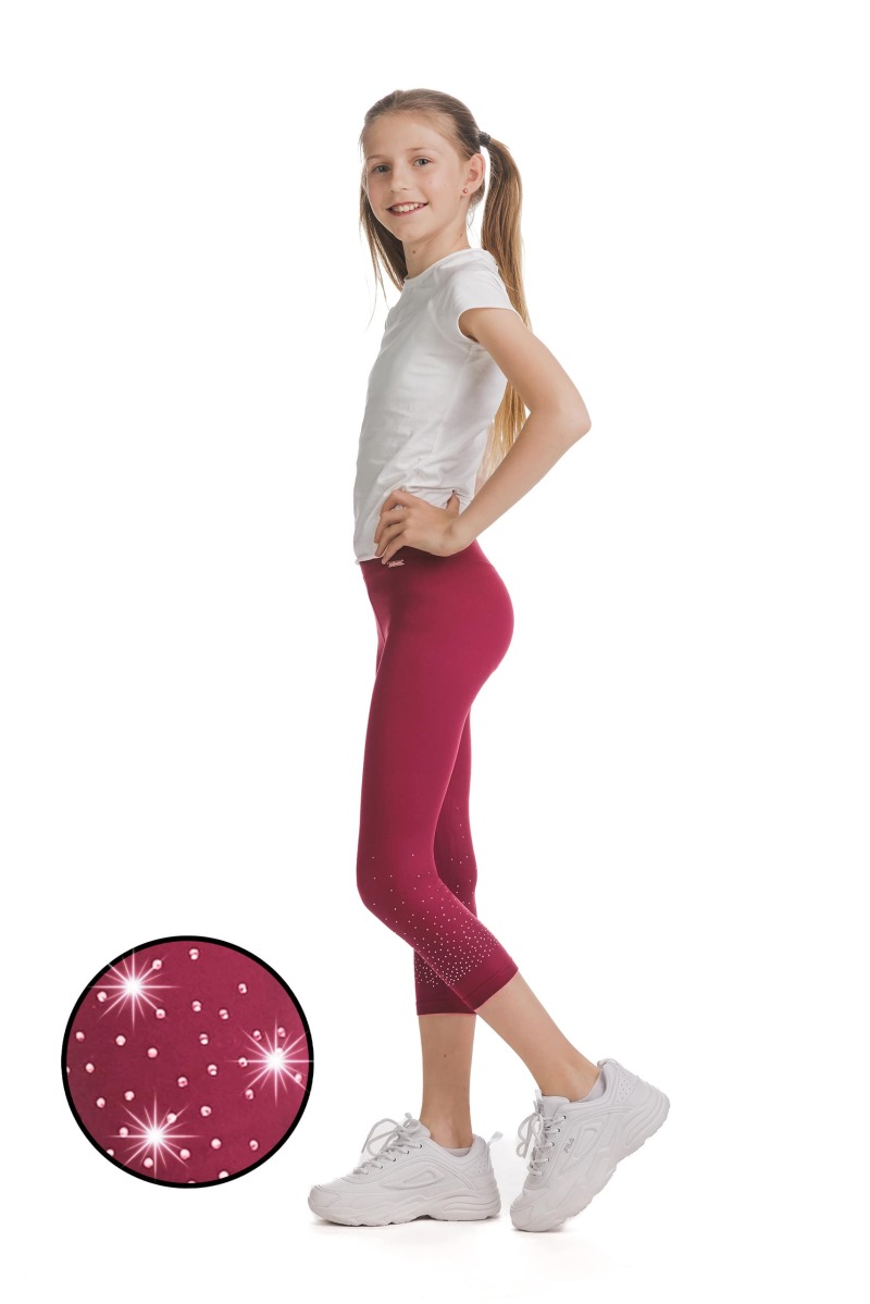 Rdeče capri kids pajkice Jilana s svetlečimi detajli v obliki pik na spodnjem delu hlačnic