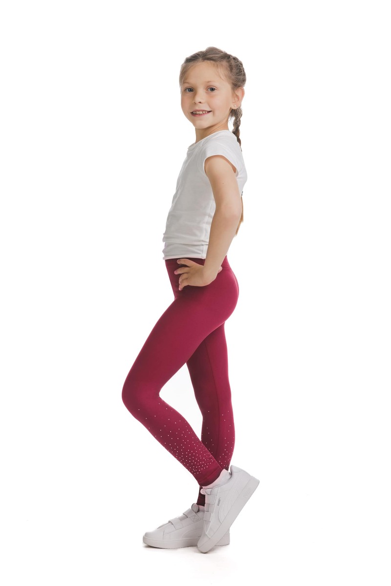 Rdeče dolge kids pajkice Jilana s svetlečimi detajli v obliki pik na spodnjem delu hlačnic