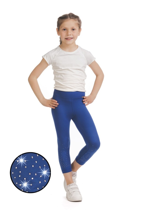 Modre capri kids pajkice Marinia s svetlečimi detajli v obliki pik na spodnjem delu hlačnic