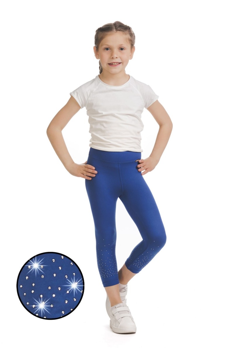 Modre capri kids pajkice Marinia s svetlečimi detajli v obliki pik na spodnjem delu hlačnic