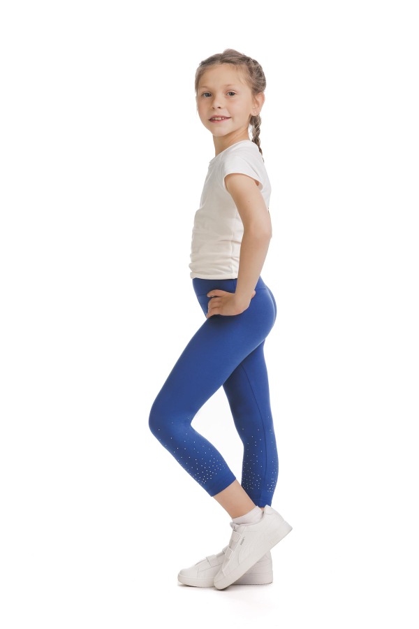 Modre capri kids pajkice Marinia s svetlečimi detajli v obliki pik na spodnjem delu hlačnic