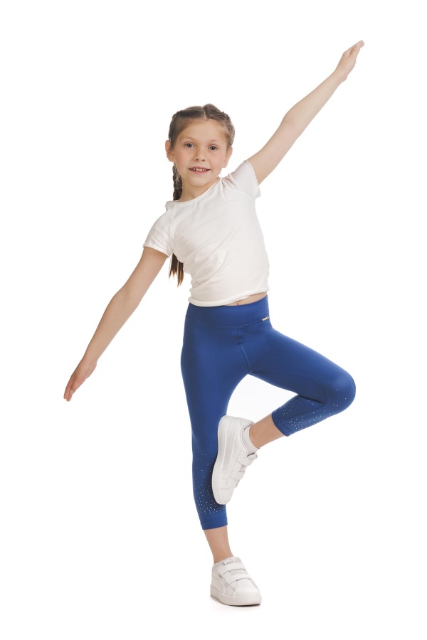 Modre capri kids pajkice Marinia s svetlečimi detajli v obliki pik na spodnjem delu hlačnic