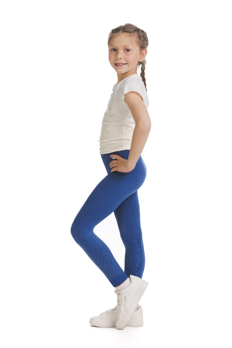 Modre dolge kids pajkice Marinia s svetlečimi detajli v obliki pik na spodnjem delu hlačnic