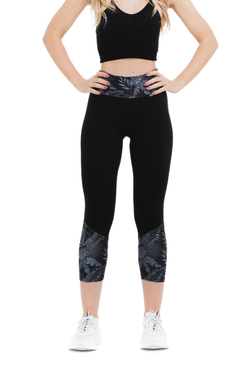 Temne pajkice capri Nocturno z risanim svetlim vzorčkom na dnu hlačnic in na pasu za odrasle