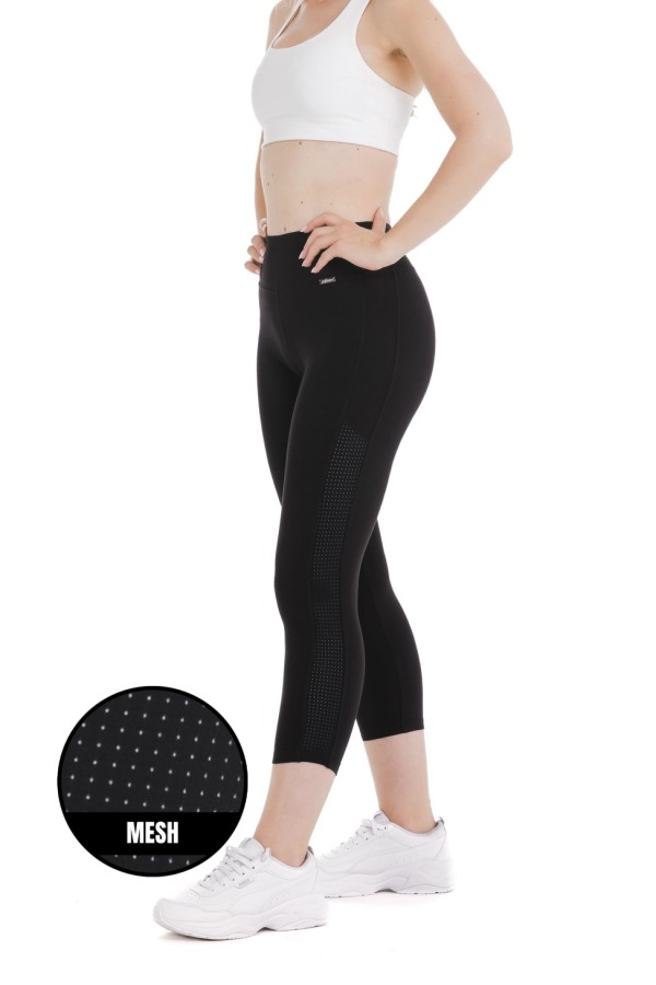 Črne capri pajkice z mrežastim materialom ob straneh
