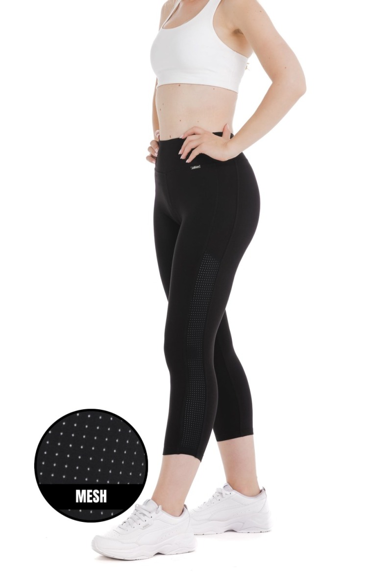 Črne capri pajkice z mrežastim materialom ob straneh