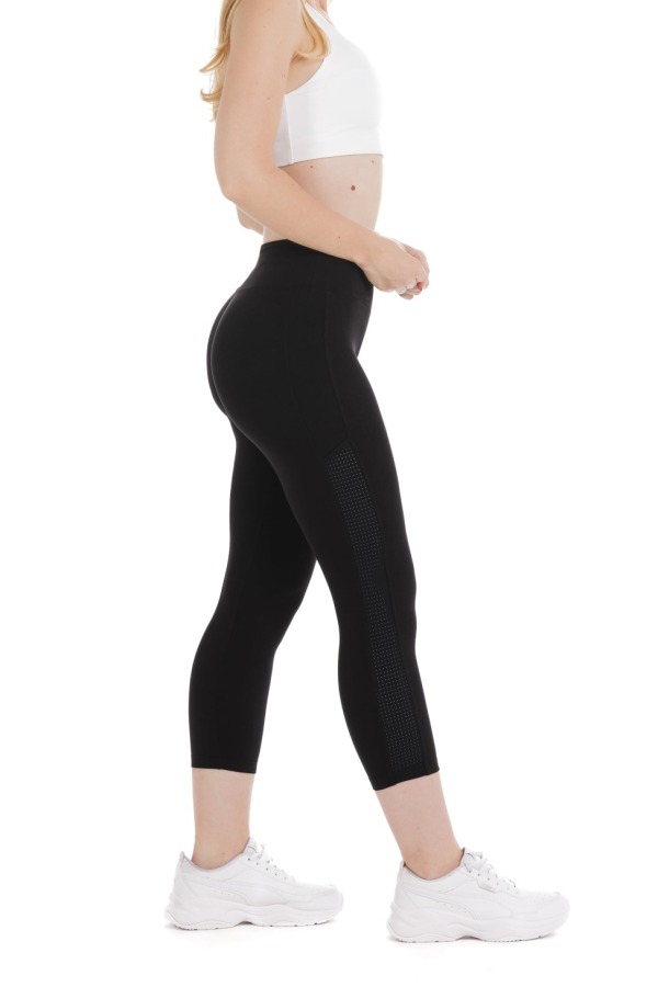 Črne capri pajkice z mrežastim materialom ob straneh